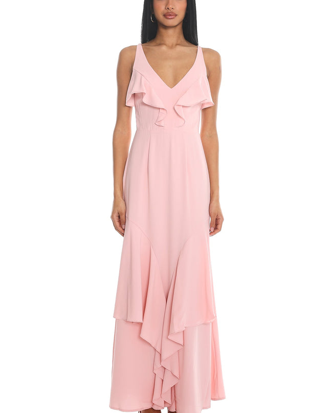 Pink Ruffle Trim Maxi Dress