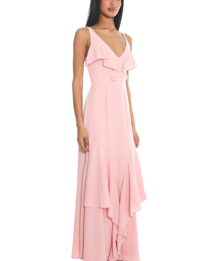 Pink Ruffle Trim Maxi Dress