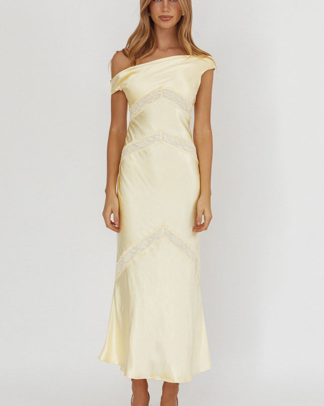 Butter Off-Shoulder Lace Trim Maxi Dress