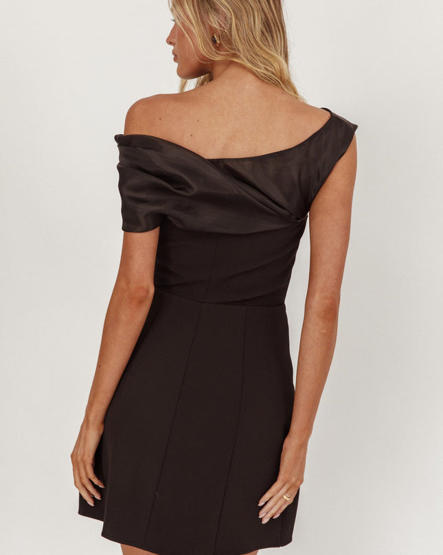 Black Off-Shoulder A-Line Mini Dress
