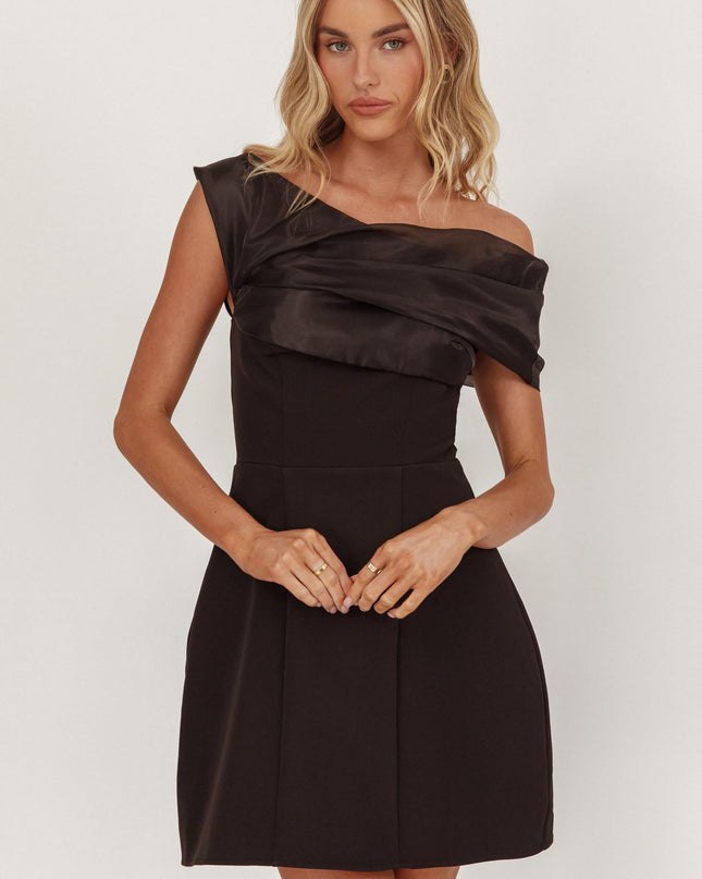 Black Off-Shoulder A-Line Mini Dress