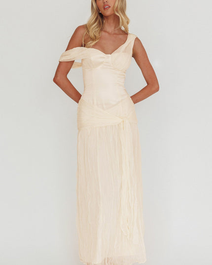 Oyster Crepe Chiffon One-Shoulder Maxi Dress