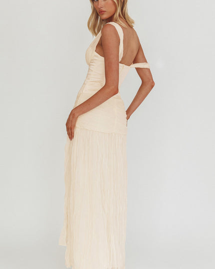 Oyster Crepe Chiffon One-Shoulder Maxi Dress