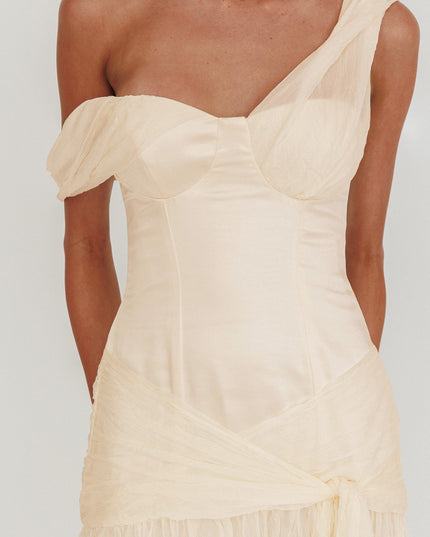 Oyster Crepe Chiffon One-Shoulder Maxi Dress