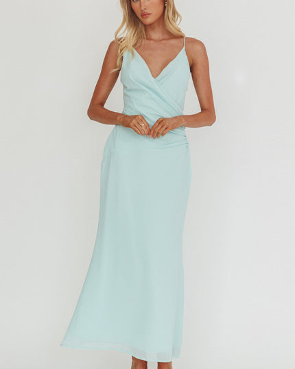 Blue Gathered Waist Maxi Dress Tiffany