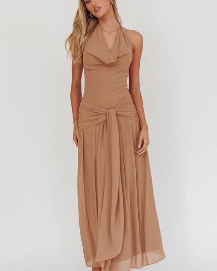 Latte Cowl Halterneck Maxi Dress