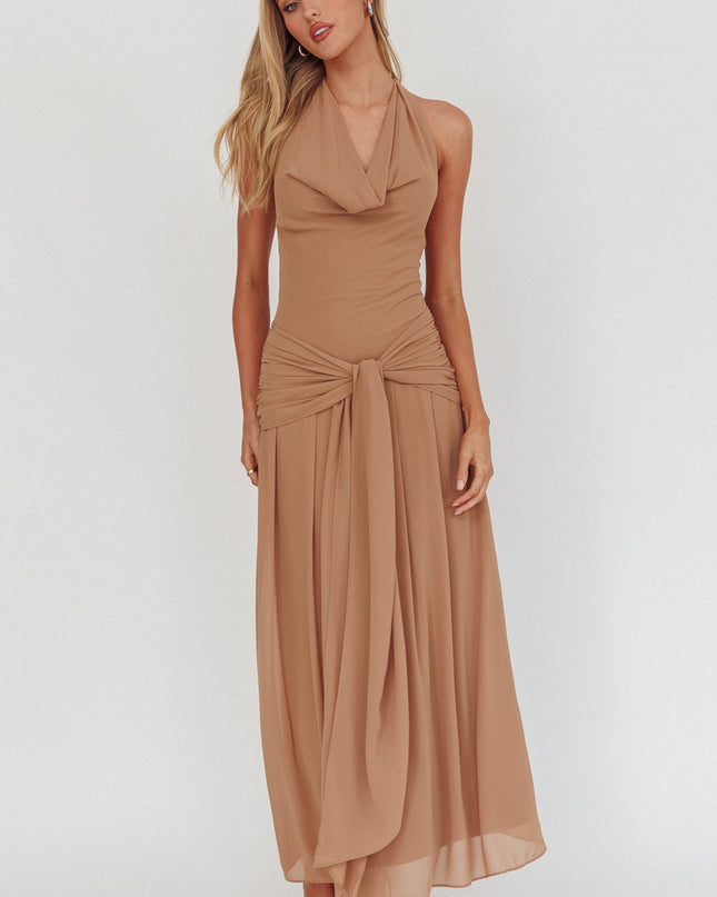 Latte Cowl Halterneck Maxi Dress