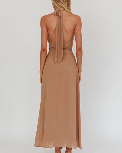 Latte Cowl Halterneck Maxi Dress