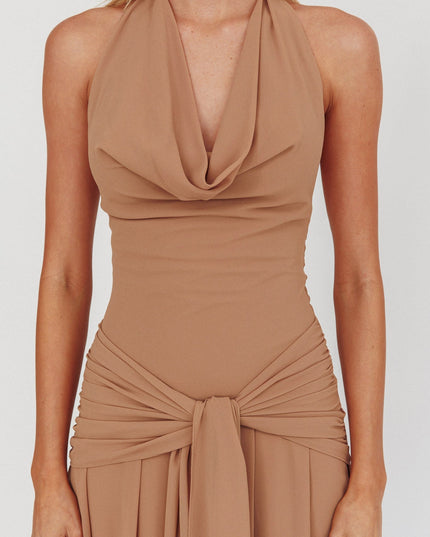 Latte Cowl Halterneck Maxi Dress