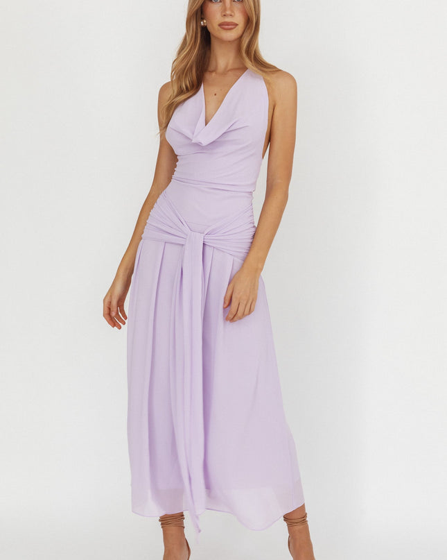 Lilac Cowl Halterneck Maxi Dress