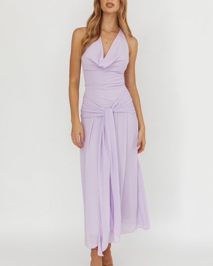 Lilac Cowl Halterneck Maxi Dress