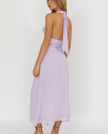 Lilac Cowl Halterneck Maxi Dress