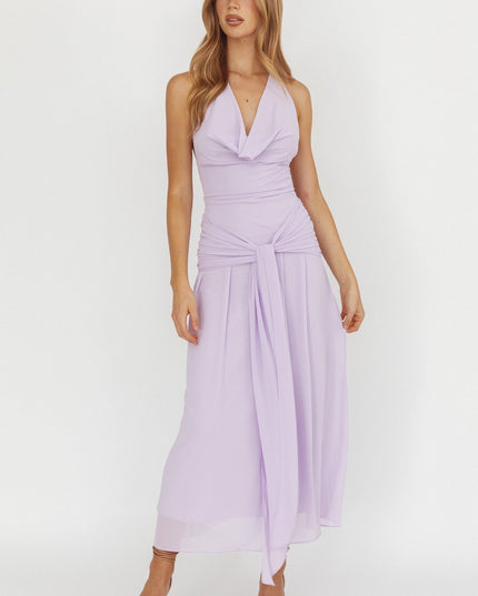 Lilac Cowl Halterneck Maxi Dress