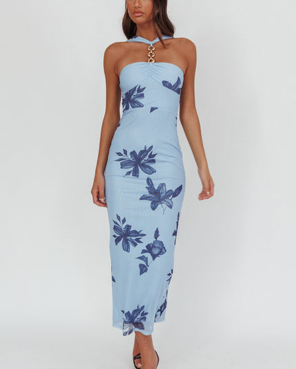 Blue Gold Link Neckline Maxi Dress Lily