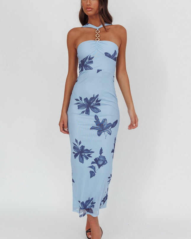 Blue Gold Link Neckline Maxi Dress Lily