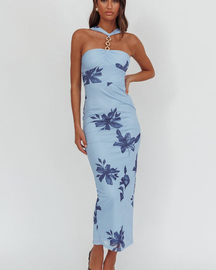 Blue Gold Link Neckline Maxi Dress Lily