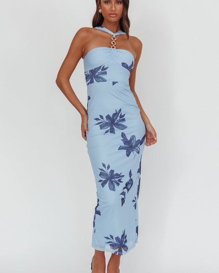 Blue Gold Link Neckline Maxi Dress Lily