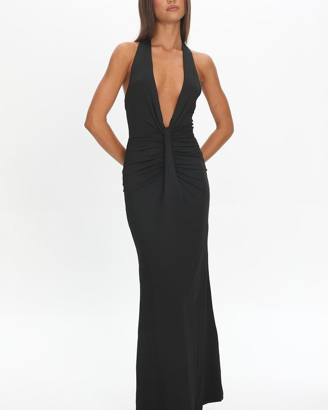 Black Plunging Halterneck Maxi Dress