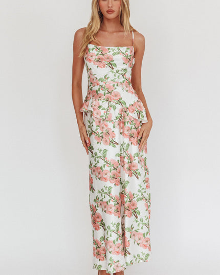 Blush Ruffle Waist Maxi Dress Floral