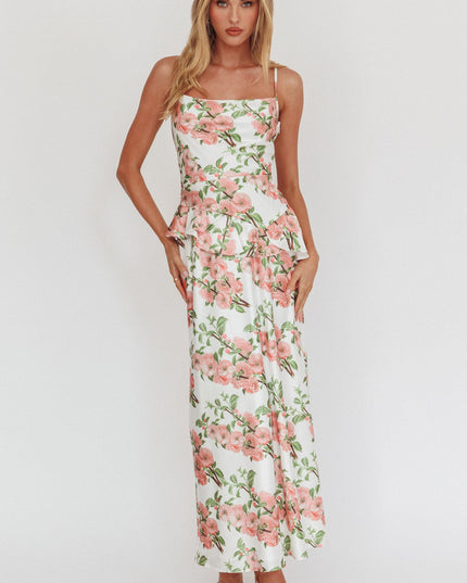 Blush Ruffle Waist Maxi Dress Floral