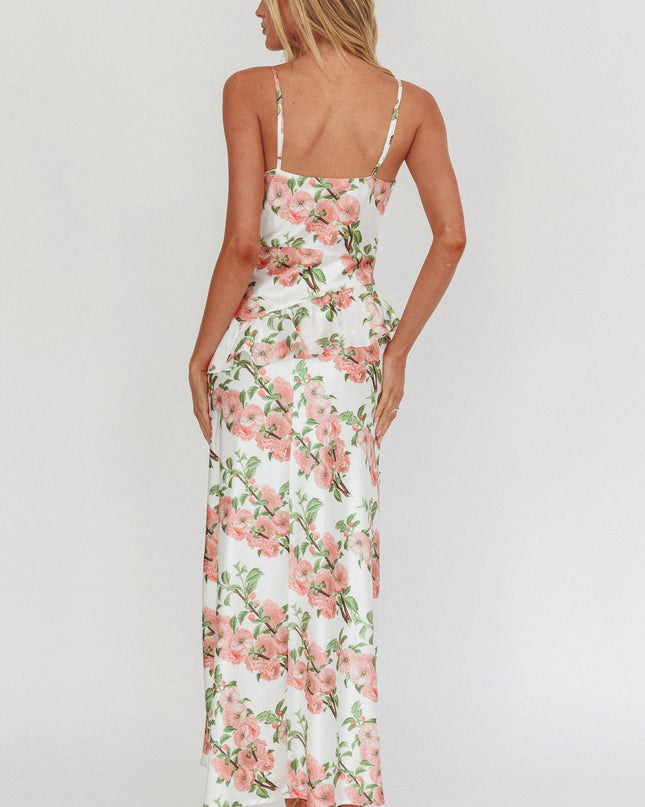 Blush Ruffle Waist Maxi Dress Floral