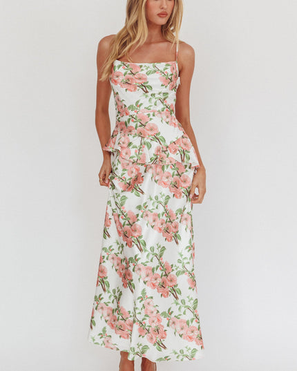 Blush Ruffle Waist Maxi Dress Floral