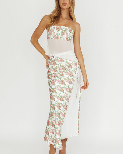 Blush Strapless Sheer Waist Top Floral