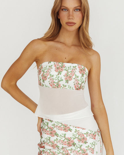 Blush Strapless Sheer Waist Top Floral