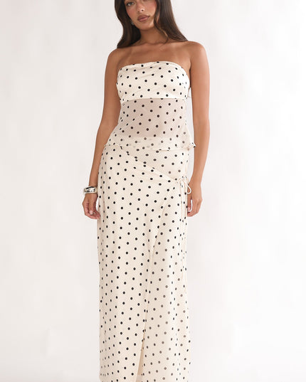 Beige Wrap Front Maxi Skirt Polka Dot