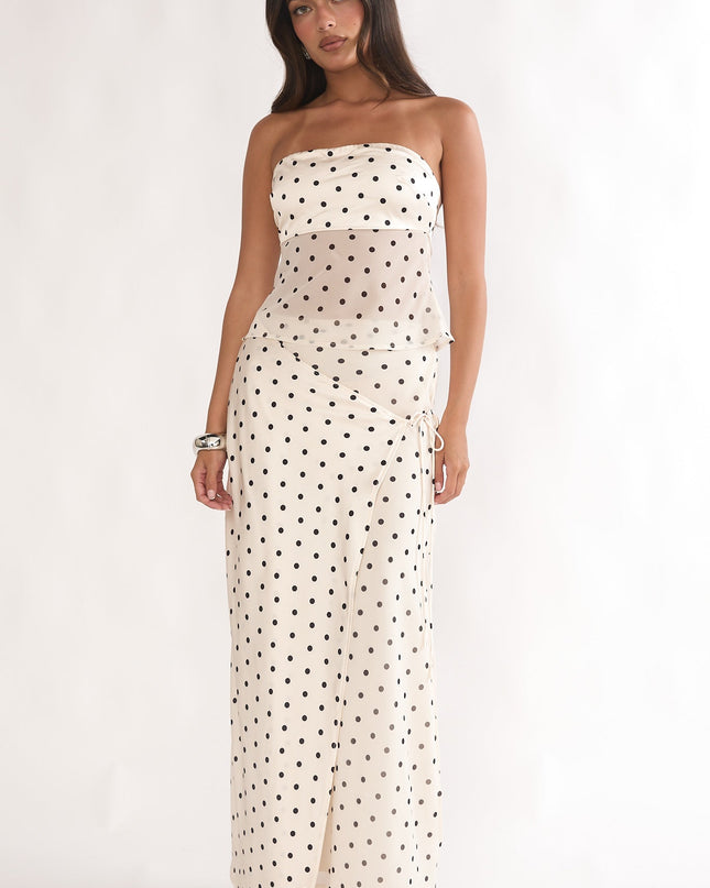 Beige Wrap Front Maxi Skirt Polka Dot