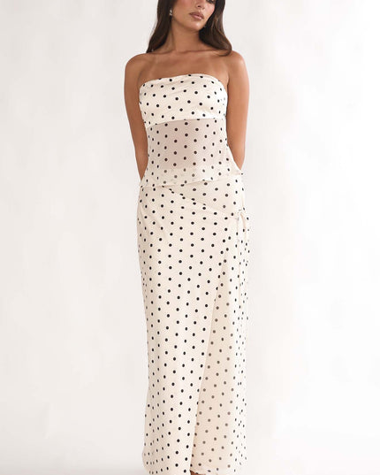 Beige Wrap Front Maxi Skirt Polka Dot