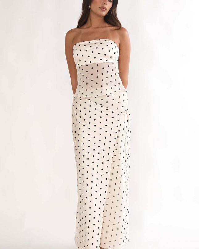 Beige Wrap Front Maxi Skirt Polka Dot