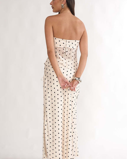Beige Wrap Front Maxi Skirt Polka Dot