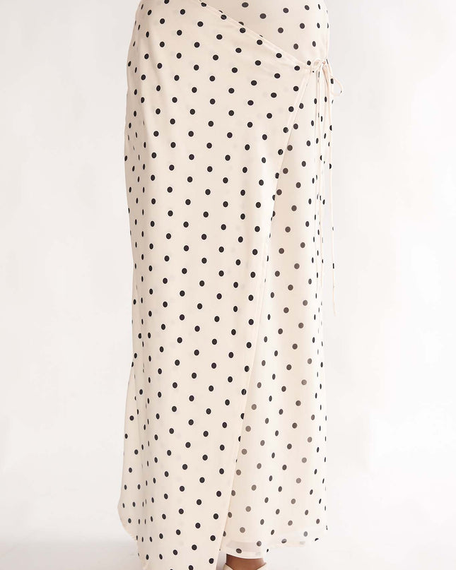Beige Wrap Front Maxi Skirt Polka Dot