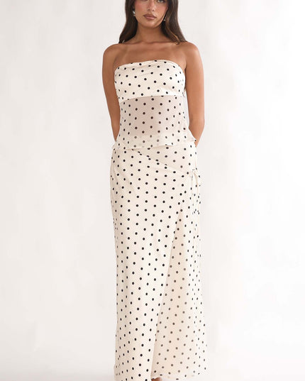 Beige Wrap Front Maxi Skirt Polka Dot