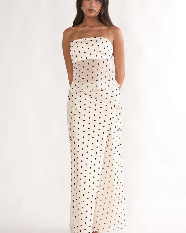 Beige Wrap Front Maxi Skirt Polka Dot