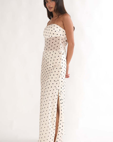 Beige Wrap Front Maxi Skirt Polka Dot