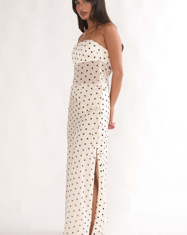 Beige Wrap Front Maxi Skirt Polka Dot