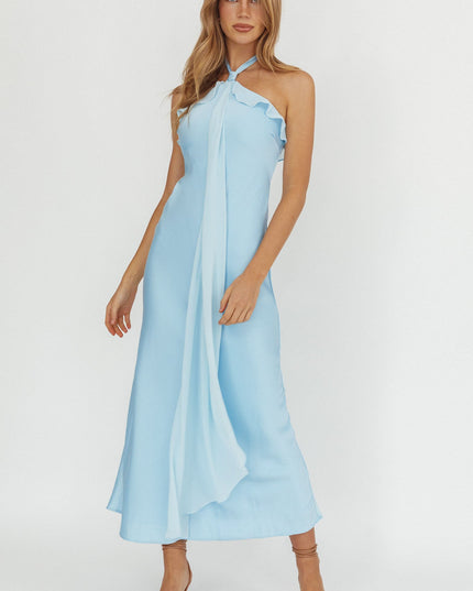 Baby Blue Halterneck Sash Maxi Dress