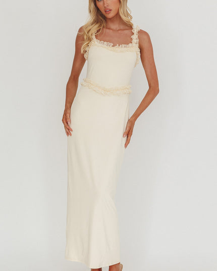 Cream Lace Frill Trim Maxi Dress