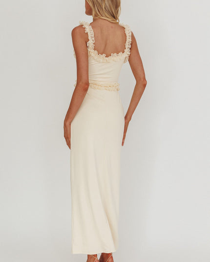 Cream Lace Frill Trim Maxi Dress