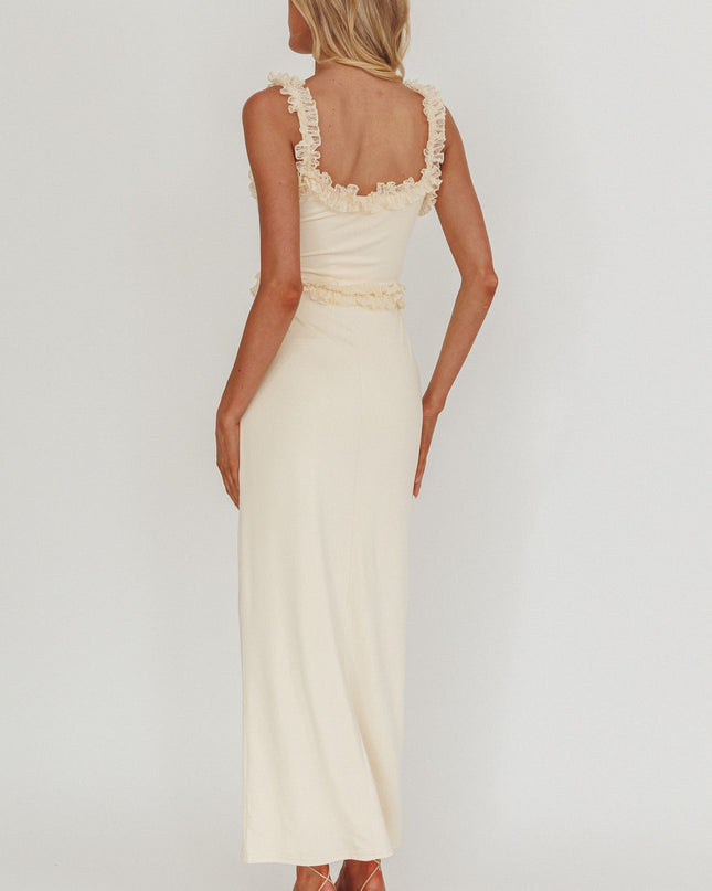 Cream Lace Frill Trim Maxi Dress