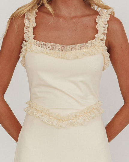 Cream Lace Frill Trim Maxi Dress