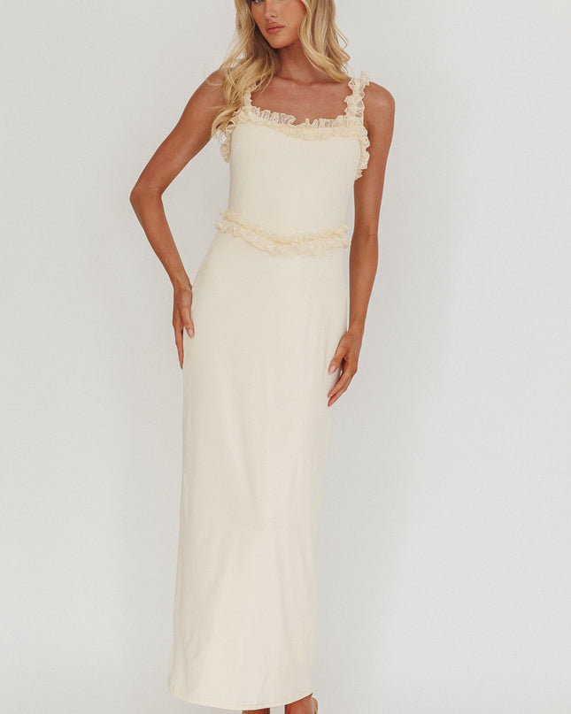 Cream Lace Frill Trim Maxi Dress
