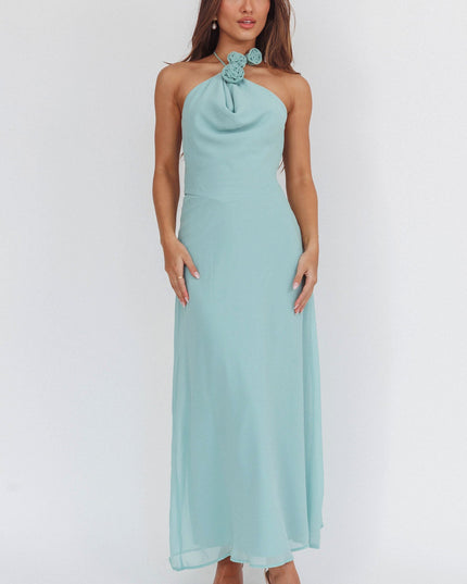 Sage Rosette Halterneck Maxi Dress