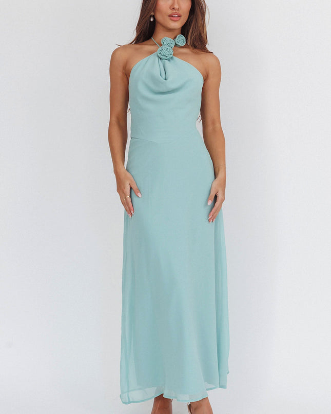 Sage Rosette Halterneck Maxi Dress