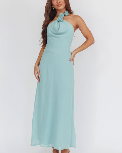 Sage Rosette Halterneck Maxi Dress
