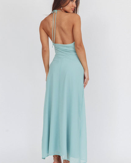 Sage Rosette Halterneck Maxi Dress