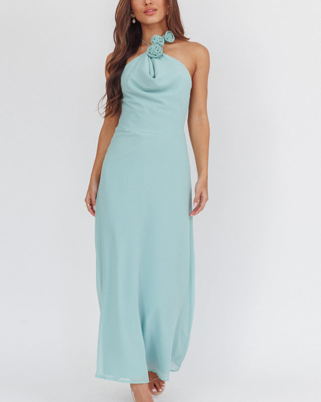 Sage Rosette Halterneck Maxi Dress