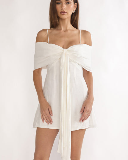 White Bow Tied Bust Mini Dress